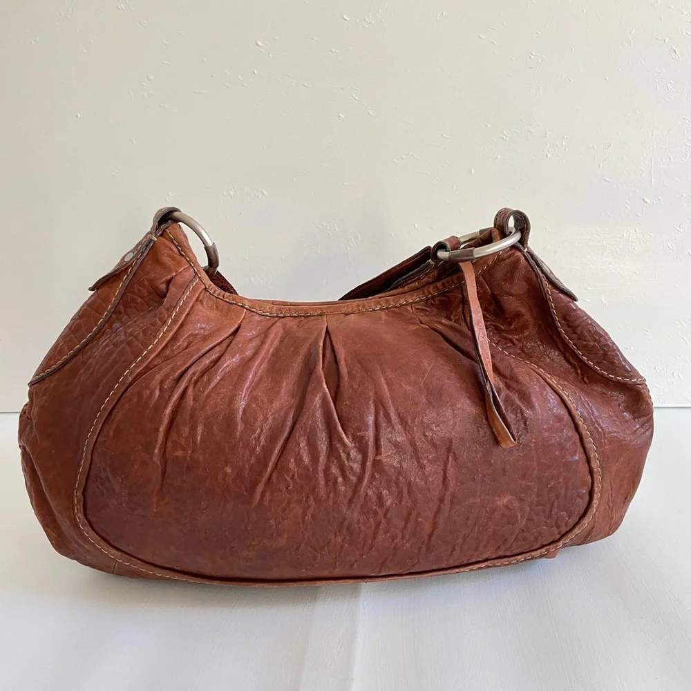 Y2K RUEHL Shoulder Handbag Leather Tote Large Brown Soft Bag Half Moon Hobo Boho
